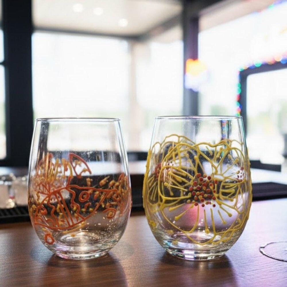 Enesco Izzy and Oliver Impasto Impressions Stemless Wine Glass, 20oz, Set of 2